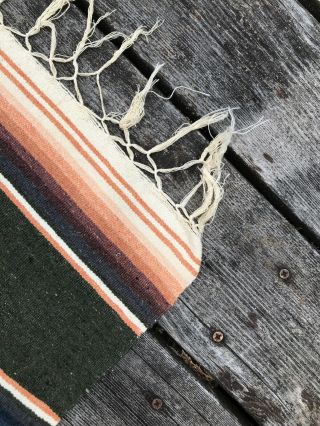 VTG Mexican Saltillo Serape Striped Fringed Woven Wool Table Runner Rug Blanket 5