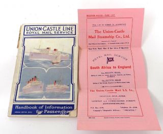 1931 Union Castle Line Royal Mail South & East Africa Passenger Info & Rates