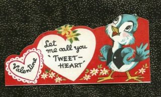 Vintage Die Cut Valentine Anthropomorphic Bluebird Let Me Call You Tweetheart