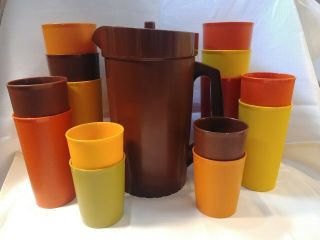 Vintage Tupperware 2 Quart Pitcher And Tumblers Cups Glasses Kids,  Picnic,  Pool