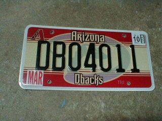 2010 Arizona Diamondbacks License Plate,  Embossed,  Baseball Team Specialty Plate