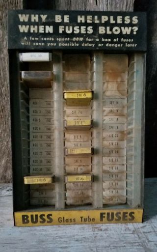 Antique Tin Advertising Display Case for Buss Glass Tube Fuses 7