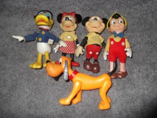 Vintage Disney R.  Dakin Figures Donald Duck Mickey Mouse Minnie Pluto Pinocchio