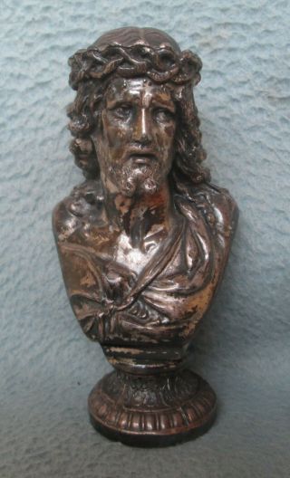 Vintage Metal Bust Of Jesus Christ Figure