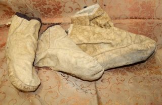 Antique Vintage Native Alaskan Eskimo Leather Hide Fur Skin Boots Slippers