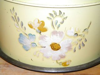 Vintage 1950s Metal Tin Cake and Pie Carrier in Yellow Color W/ Painted Flowers 2
