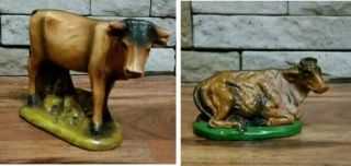 Vtg Fontanini Nativity Set Of 2 Cattle - Paper Mache From 12 " Figure Set - Italy