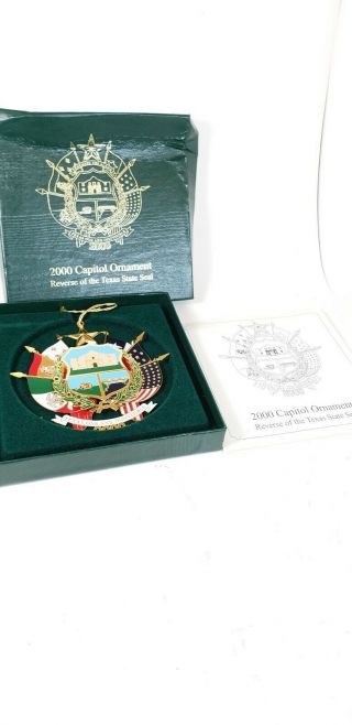 Texas State Capitol Christmas Ornament Lone Star Flag Gold Box Reverse Seal