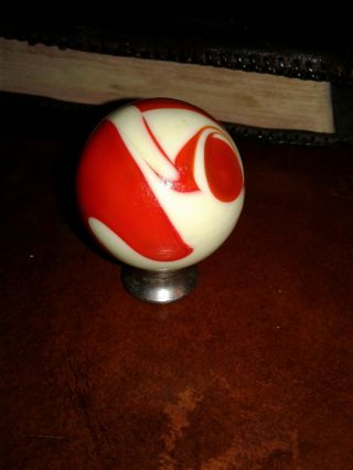 Vintage Marbled Glass Gear Shift Knob.  Orange And White.
