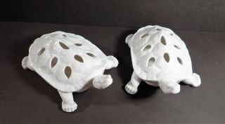 Japanese White Porcelain Turtle,  Set Of 2,  Cut Out Shell Design,  Made In Japan