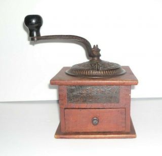 Imperial Arcade Mfg Co.  Antique Wood Cast Iron Coffee Grinder
