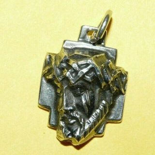 Vintage Signed " M.  De.  Jean " Sterling Silver " 925 " Ornate " Jesus " Pendant Medal