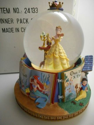 Disney Princesses Storybook Snow Globe Belle Lumiere Cogsworth W/ Rotating Base