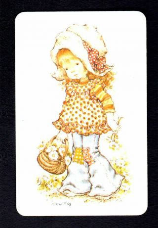 Sarah Kay Swap Card - Cute Girl With Flower Basket (blank Back)
