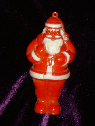 Vintage Christmas Santa Sack Toy Hard Plastic Candy Container Ornament 50s Irwin