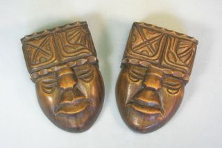 Set Of 3 Wooden Honduras Masks.  1 Large,  2 Small - 1962.