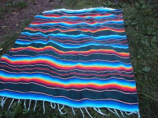 Mexican Serape Blanket Multi Color Rainbow Southwest White Fringe
