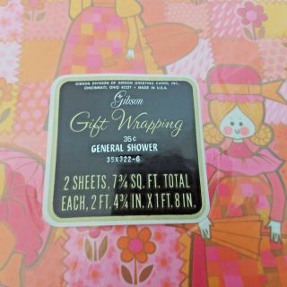 Gibson Gift Wrapping General Shower 1970 ' s Vintage Old Stock 2 Sheets 2
