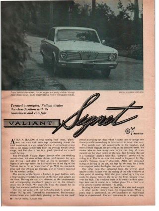 1966 Plymouth Valiant Signet Hardtop 3 Page Road Test Article