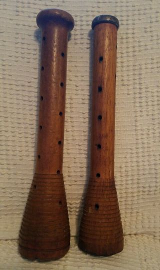 2 Vintage Wooden Bobbin Industrial Thread Textile Spool Spindles Candle Holders