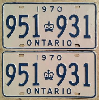 Set Of 2 Vintage 1970 Ontario License Plate 951 931 Pair