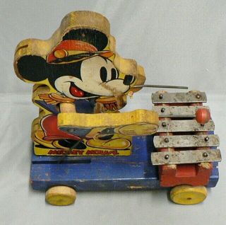 Vintage 1939 Fisher Price Mickey Mouse Wooden Pull Toy