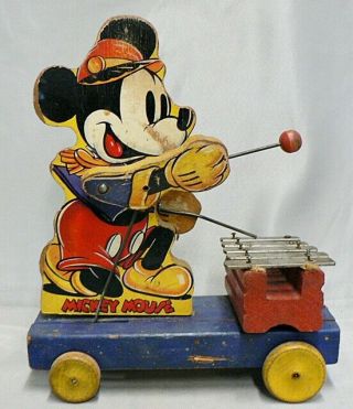 VINTAGE 1939 FISHER PRICE MICKEY MOUSE WOODEN PULL TOY 2
