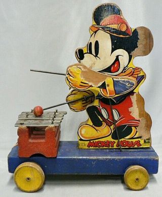 VINTAGE 1939 FISHER PRICE MICKEY MOUSE WOODEN PULL TOY 3