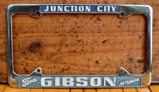 Vtg 60s Em Dealer Metal License Plate Frame Gibson Ford Mercury Junction City Or