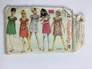Vintage Simplicity 1967 Sewing Pattern 7472 Misses Dress Size 7jp