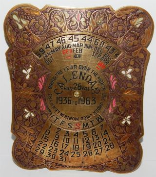 Fascinating & 80 Year Old Brass Calendar For 28 Years 1936 - 1963
