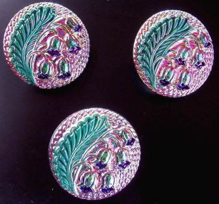 3 Czech Glass Buttons B013 - 27 Mm - 1 " - Rare Lily Of The Valley