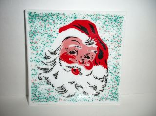 Houze Art Glass Christmas Santa Pin Tray Dish Is Marked 1950 