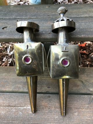 2 Antique Brass Coach Carriage Auto Buggy Lamp Lights - A Pair