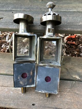 2 Antique Brass Coach Carriage Auto BUGGY LAMP LIGHTS - A PAIR 2
