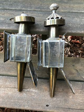 2 Antique Brass Coach Carriage Auto BUGGY LAMP LIGHTS - A PAIR 4