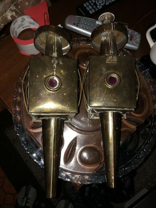 2 Antique Brass Coach Carriage Auto BUGGY LAMP LIGHTS - A PAIR 8