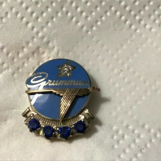 Vintage Grumman 20 Year Service Pin 4 Sapphires & 1 Diamond Marked 10k Lgb