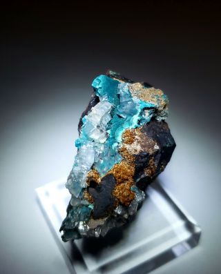 GORGEOUS - Teal Blue Rosasite & Calcite crystals,  Ojuela mine Mexico 3