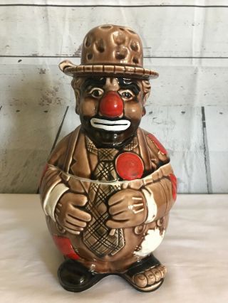 Vintage Ceramic Cookie Jar Hobo/clown Japan Hand Painted Emmett Kelly