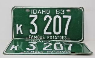 1963 Idaho License Plate Collectible Antique Vintage Matching Pair Set K 3 - 207