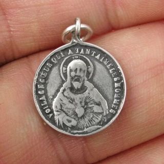 Sacred Heart Of Jesus / Immaculate Heart Medal,  Silver,  Cast From Antique Medal