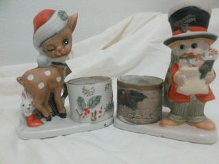 Jasco - 2 Hand Painted Porcelain Christmas Luvkins Candle/votive Holders