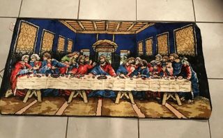 Vintage 19 X 37 The Last Supper Tapestry Jesus Wall Hanging Rug Made In Italy