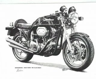 John Hancox Litho Of Ultra Rare Goodman Motorcycle Signed Ss Goodman Hds 1200
