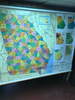 Vintage Nystrom Georgia State Counties School Wall Map 1ps10 Atlanta Peach State
