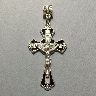 Black Enamel Crucifix Cross Jesus Catholic Religious Italian Pendant Medal 1 - 3/4