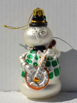 Sam The Snowman 5 " Glass Christmas Ornament W/ Banjo Rudolph Red Nosed Reindeer