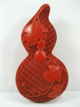 Vintage Chinese Carved Cinnabar Red Lacquer Gourd Shape Storage Trinket Box