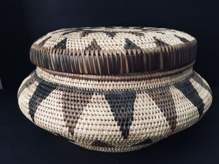 Vintage South African Hand Woven Basket With Lid Large Size 17 " By 9